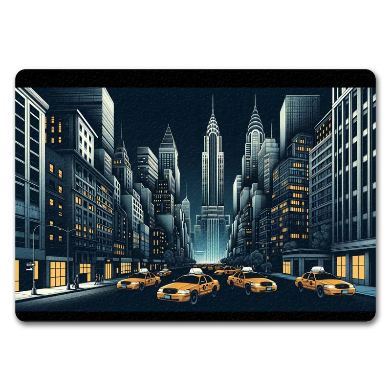 New Yorker Häuserschlucht und Taxis Fußmatte in 35x50 cm ohne Rand