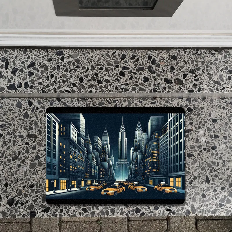 New Yorker Häuserschlucht und Taxis Fußmatte in 35x50 cm ohne Rand