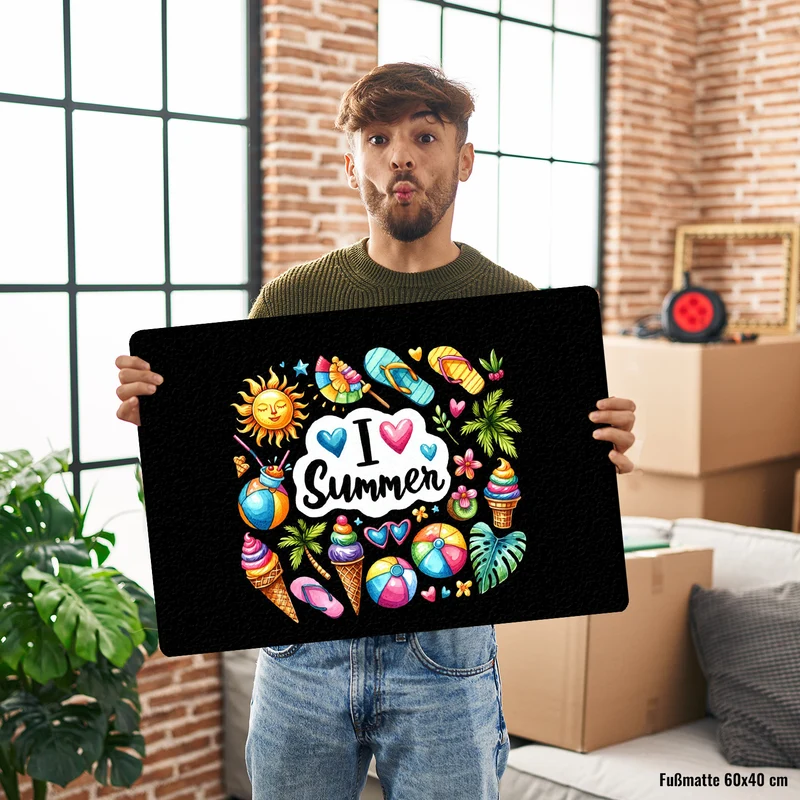 Endlich Sommer Fußmatte in 35x50 cm ohne Rand mit Spruch I love Summer