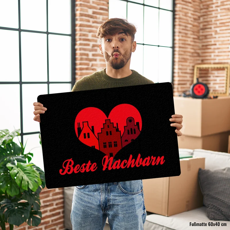 Nachbarschaft Fußmatte in 35x50 cm ohne Rand mit Spruch Beste Nachbarn