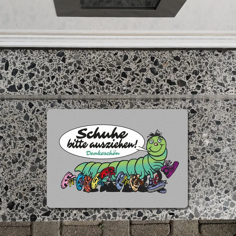 Tausendfüßler Fußmatte in 35x50 cm ohne Rand mit Spruch Schuhe bitte ausziehen - Dankeschön