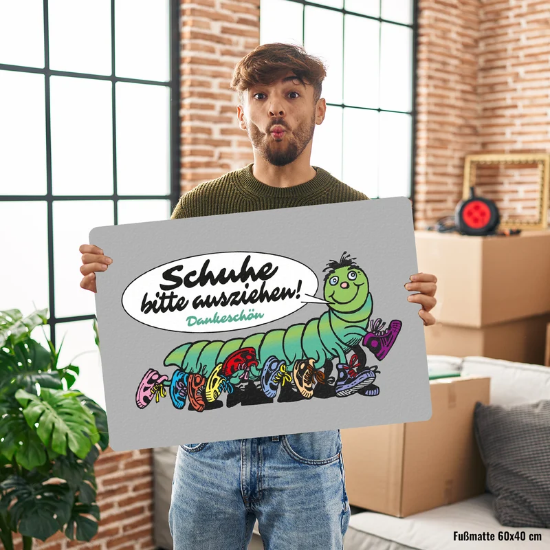 Tausendfüßler Fußmatte in 35x50 cm ohne Rand mit Spruch Schuhe bitte ausziehen - Dankeschön