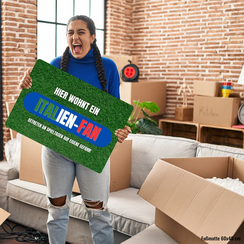Hier wohnt ein Italien-Fan Fußmatte in 35x50 cm ohne Rand mit Spruch Betreten auf eigene Gefahr