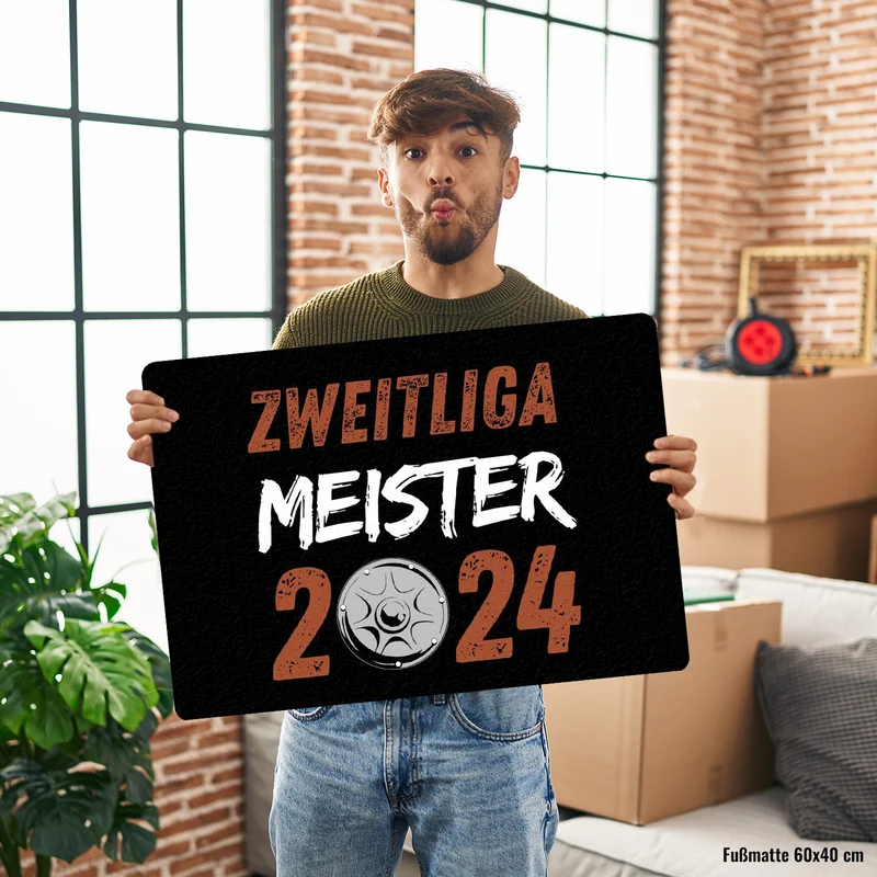 St. Pauli Meisterschale Fußmatte in 35x50 cm ohne Rand mit Spruch Zweitliga Meister 2024