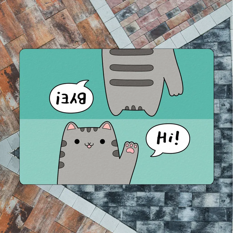 Katze kawaii Fußmatte in 35x50 cm ohne Rand mit Spruch Hi - Bye