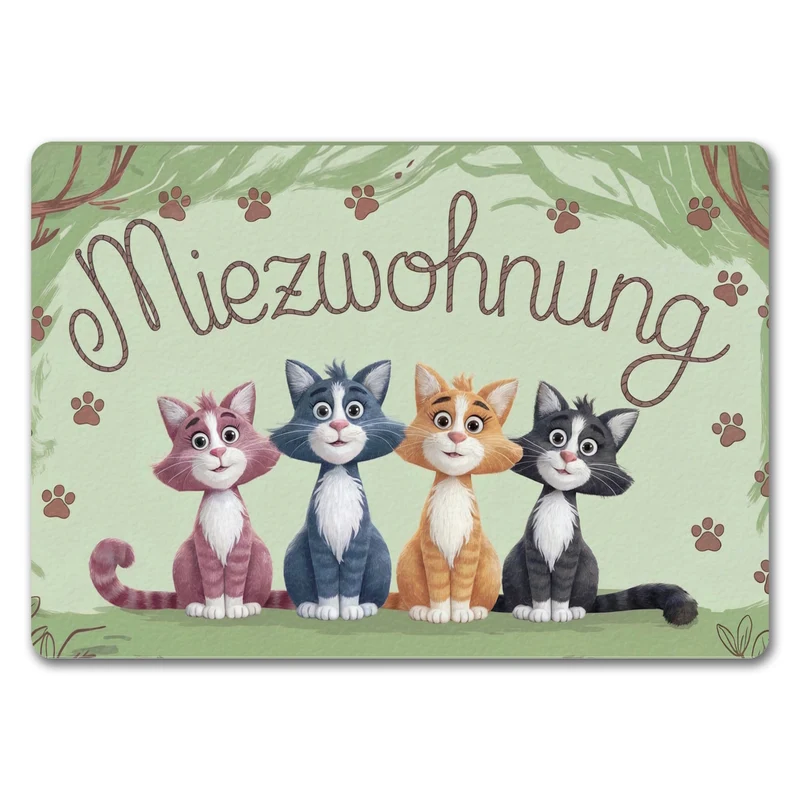 Vier farbige Katzen - Miezwohnung Fußmatte in 35x50 cm ohne Rand