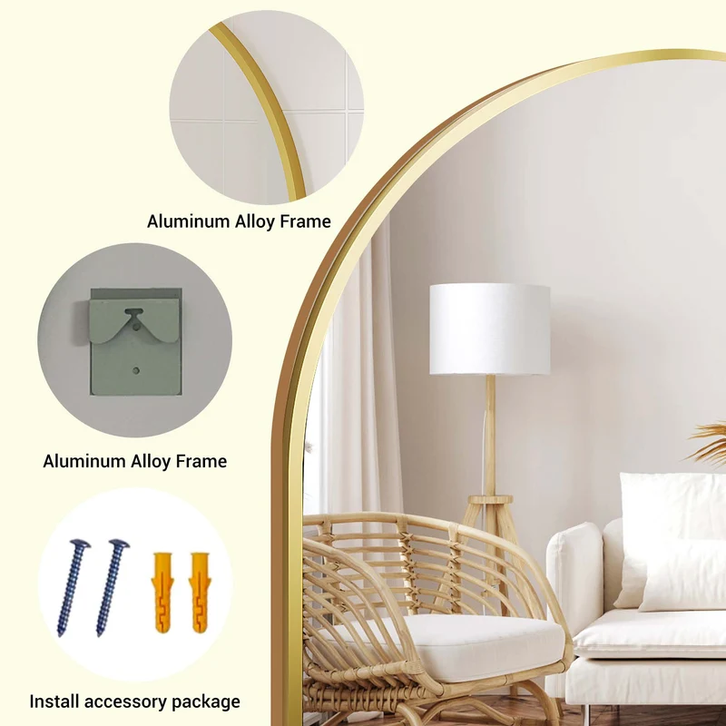 Garvee Specchio da Parete ad Arco 66x97 cm Vetro Alta Definizione Telaio Alluminio Nero Opaco Decorazione Bagno e Camera
