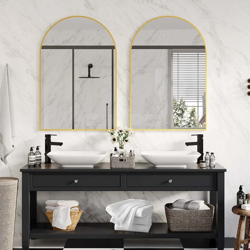 Garvee Specchio da Parete ad Arco 66x97 cm Vetro Alta Definizione Telaio Alluminio Nero Opaco Decorazione Bagno e Camera