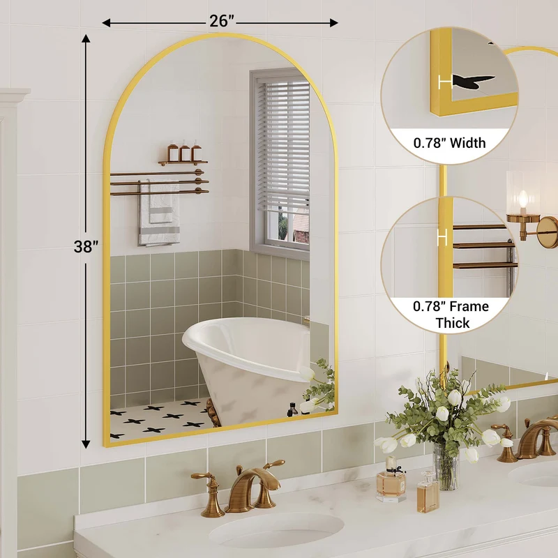 Garvee Specchio da Parete ad Arco 66x97 cm Vetro Alta Definizione Telaio Alluminio Nero Opaco Decorazione Bagno e Camera
