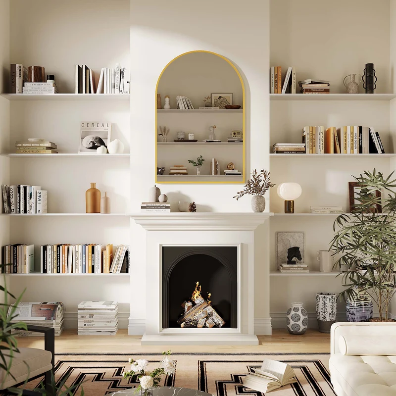 Garvee Specchio da Parete ad Arco 66x97 cm Vetro Alta Definizione Telaio Alluminio Nero Opaco Decorazione Bagno e Camera
