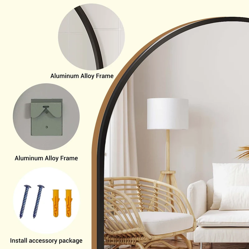 Garvee Specchio da Parete ad Arco 50x76 cm con Telaio in Alluminio Nero Opaco per Bagno e Camera da Letto
