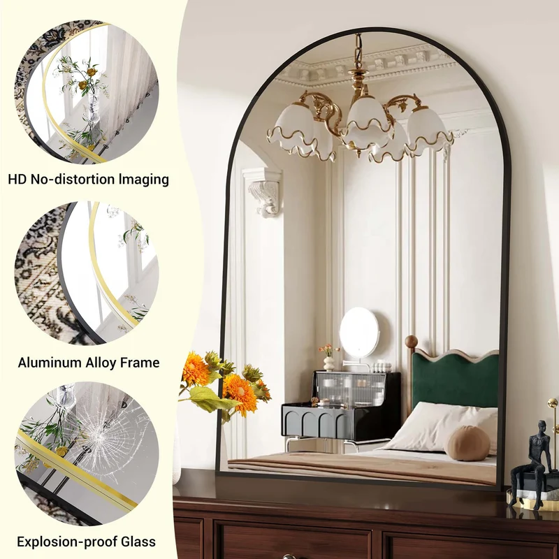 Garvee Specchio da Parete ad Arco 50x76 cm con Telaio in Alluminio Nero Opaco per Bagno e Camera da Letto