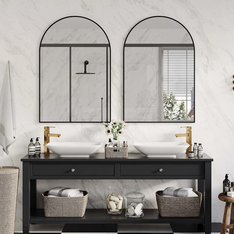 Garvee Specchio da Parete ad Arco 50x76 cm con Telaio in Alluminio Nero Opaco per Bagno e Camera da Letto