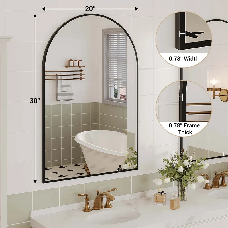 Garvee Specchio da Parete ad Arco 50x76 cm con Telaio in Alluminio Nero Opaco per Bagno e Camera da Letto