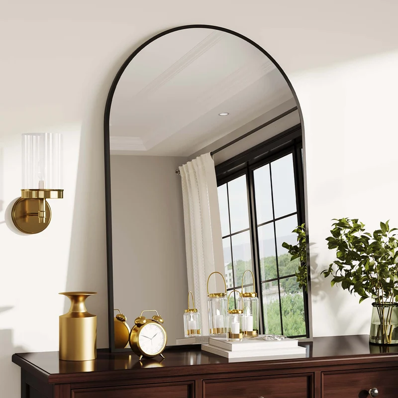 Garvee Specchio da Parete ad Arco 50x76 cm con Telaio in Alluminio Nero Opaco per Bagno e Camera da Letto