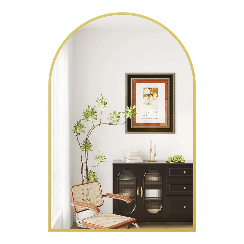 Garvee Specchio da Parete ad Arco 60x91 cm con Cornice in Alluminio Dorato, Vetro Temperato, Bagno e Camera da Letto, Design Versatile, Oro