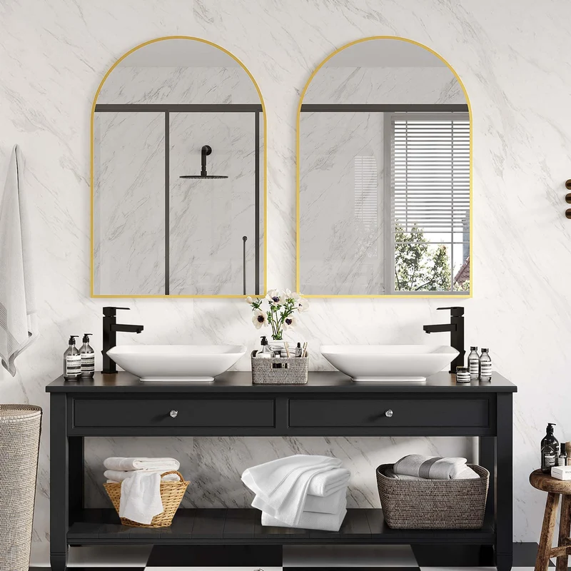 Garvee Specchio da Parete ad Arco 60x91 cm con Cornice in Alluminio Dorato, Vetro Temperato, Bagno e Camera da Letto, Design Versatile, Oro