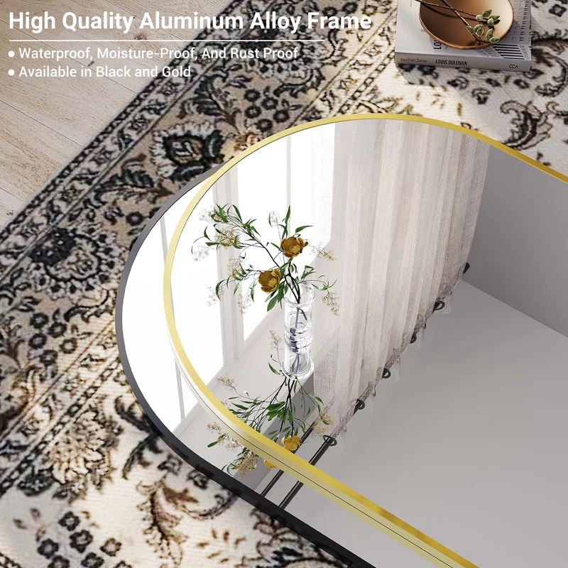 Garvee Specchio da Parete ad Arco 60x91 cm con Telaio in Alluminio Nero Opaco per Bagno e Camera