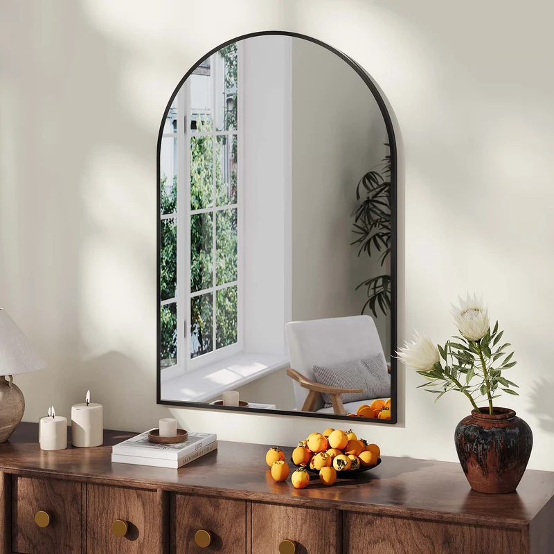 Garvee Specchio da Parete ad Arco 60x91 cm con Telaio in Alluminio Nero Opaco per Bagno e Camera