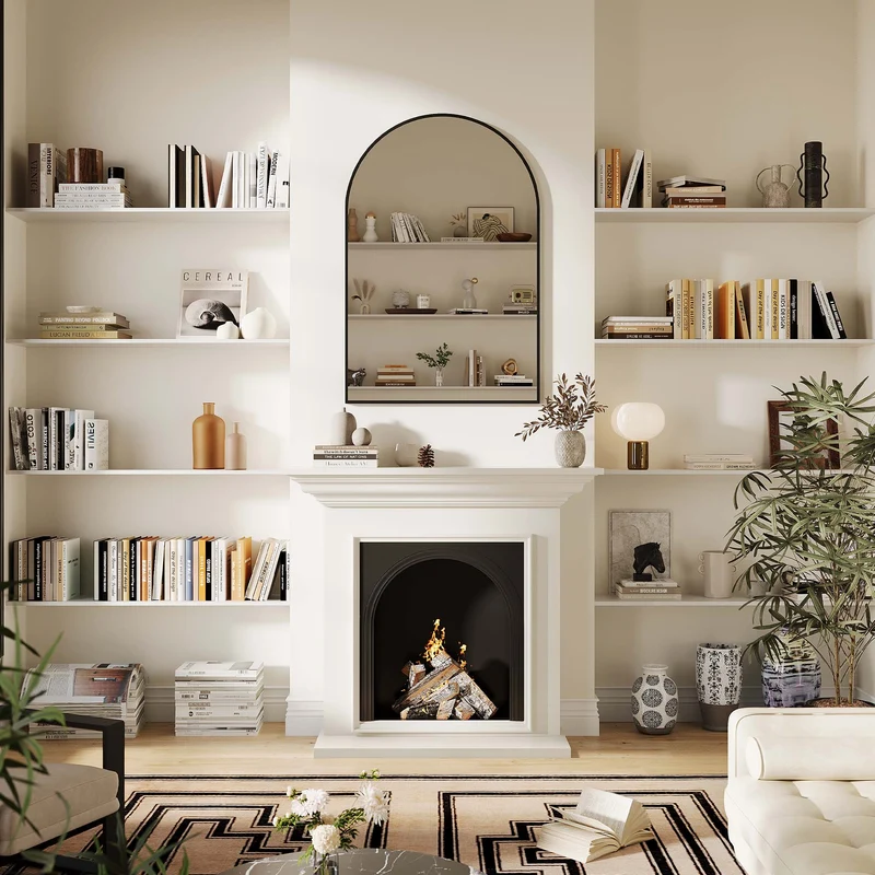 Garvee Specchio da Parete ad Arco 66x97 cm con Telaio in Alluminio Nero per Bagno e Camera, Design Elegante e Montaggio Sicuro