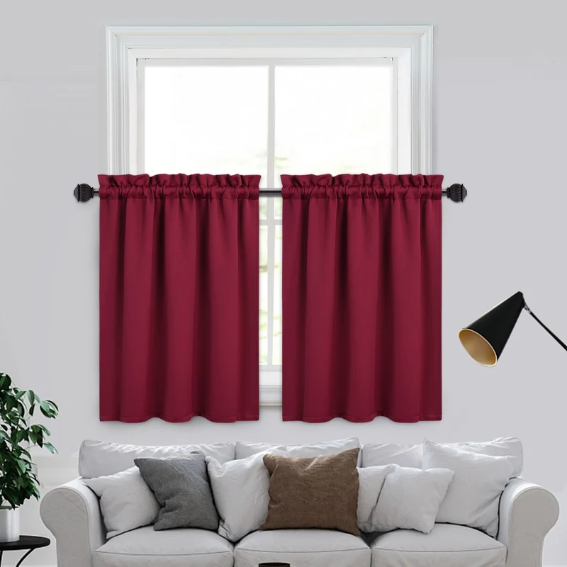 Tende natalizie corte Garvee per bagno, 2 pannelli, oscuranti, tasca per asta, vino rosso, 26x36 pollici, per cucina e finestre piccole