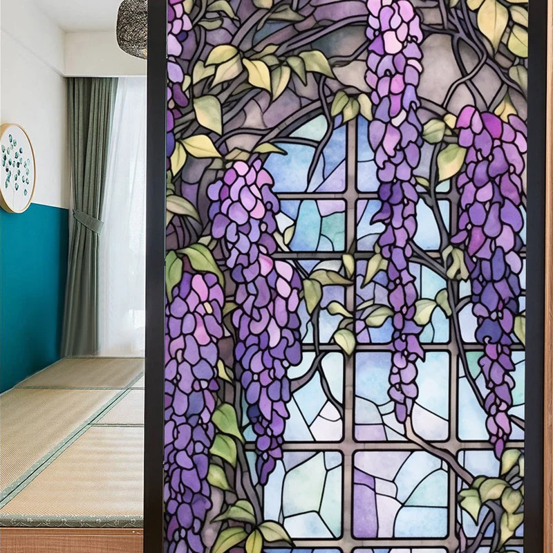 Pellicola per finestre Garvee, opaca, autoadesiva, per la privacy, 60x100 cm, arcobaleno 3D colorato, anti-UV, design viola