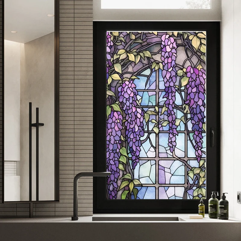 Pellicola per finestre Garvee, opaca, autoadesiva, per la privacy, 60x100 cm, arcobaleno 3D colorato, anti-UV, design viola