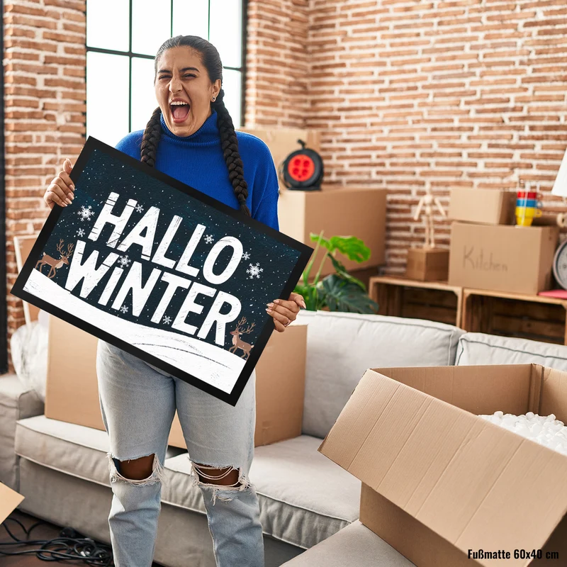 Wintergruß Fußmatte in 35x50 cm - Hallo Winter
