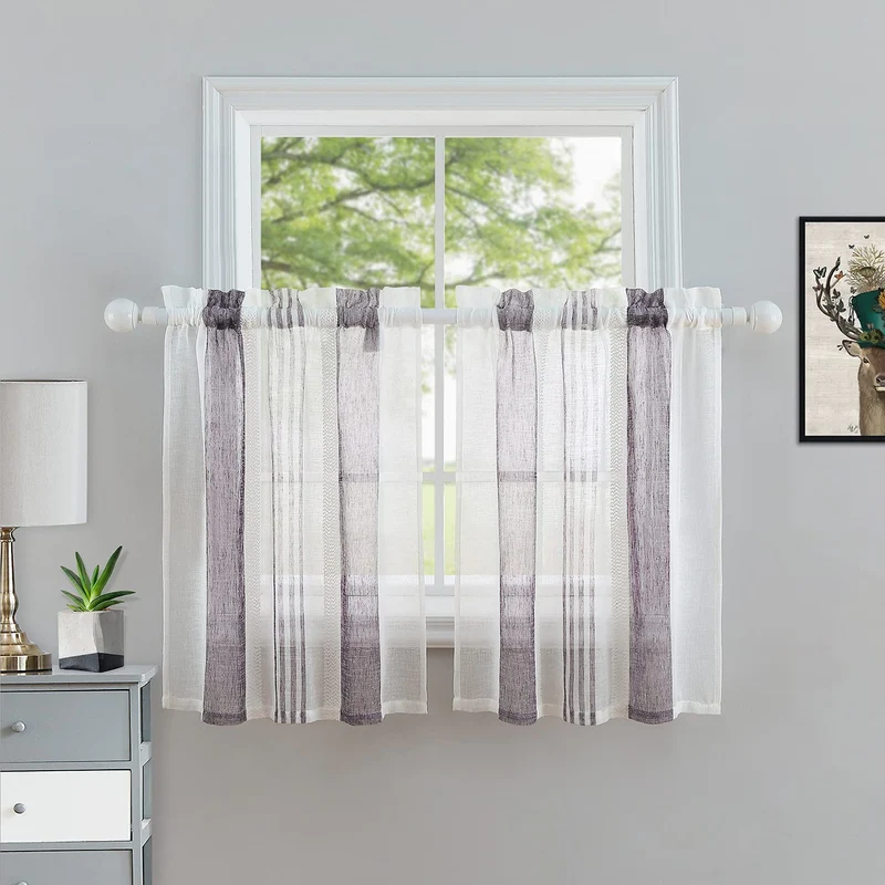 Tende trasparenti per scale da cucina Garvee, tende corte trasparenti in filo tinto a righe per finestre da bagno, viola, 27" x 30", 2 pannelli
