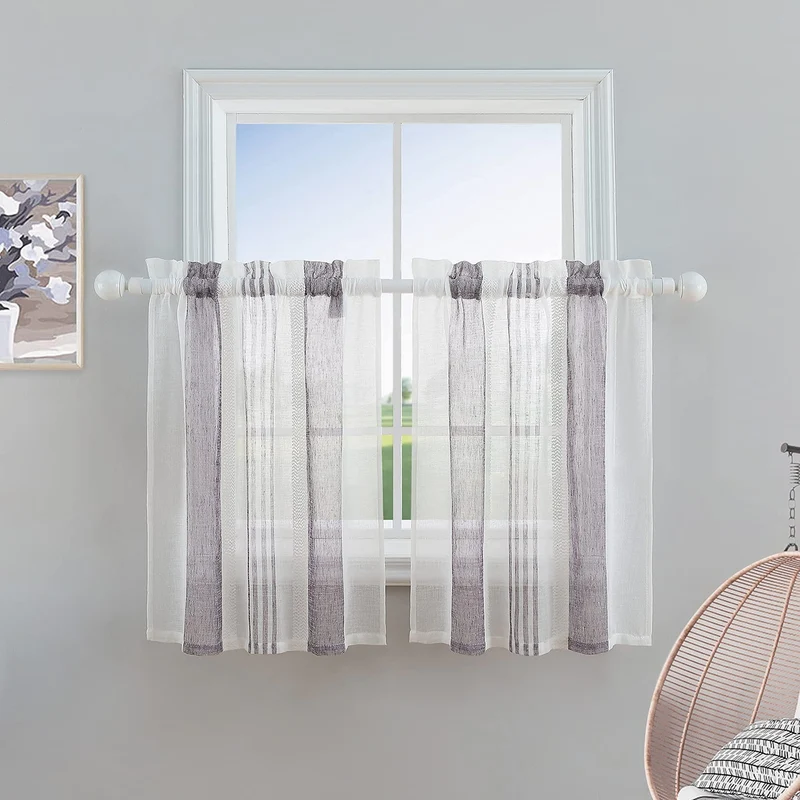 Tende trasparenti per scale da cucina Garvee, tende corte trasparenti in filo tinto a righe per finestre da bagno, viola, 27" x 30", 2 pannelli