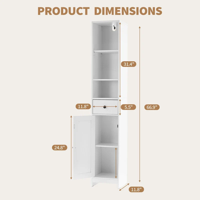 Mobiletto da bagno alto Garvee da 170 cm con ante scorrevoli, 3 ripiani, legno, nero, versatile per bagno e corridoio, sottile