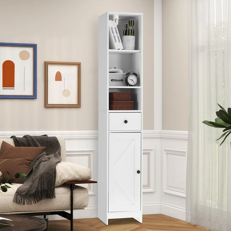 Mobiletto da bagno alto Garvee da 170 cm con ante scorrevoli, 3 ripiani, legno, nero, versatile per bagno e corridoio, sottile