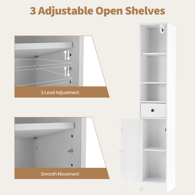 Mobiletto da bagno alto Garvee da 170 cm con ante scorrevoli, 3 ripiani, legno, nero, versatile per bagno e corridoio, sottile