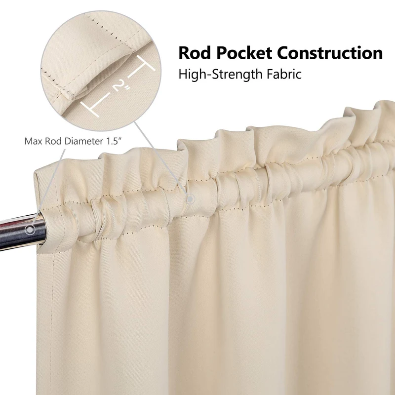 Mantovane oscuranti Garvee per soggiorno, cucina, camera da letto, beige, 52 x 15 pollici, mantovane per finestre termoisolanti