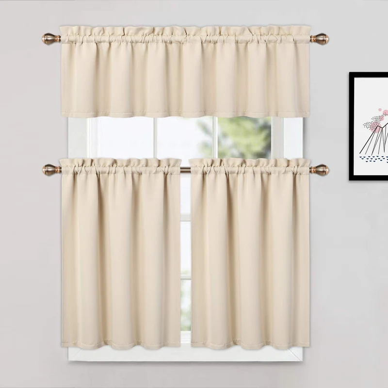 Mantovane oscuranti Garvee per soggiorno, cucina, camera da letto, beige, 52 x 15 pollici, mantovane per finestre termoisolanti