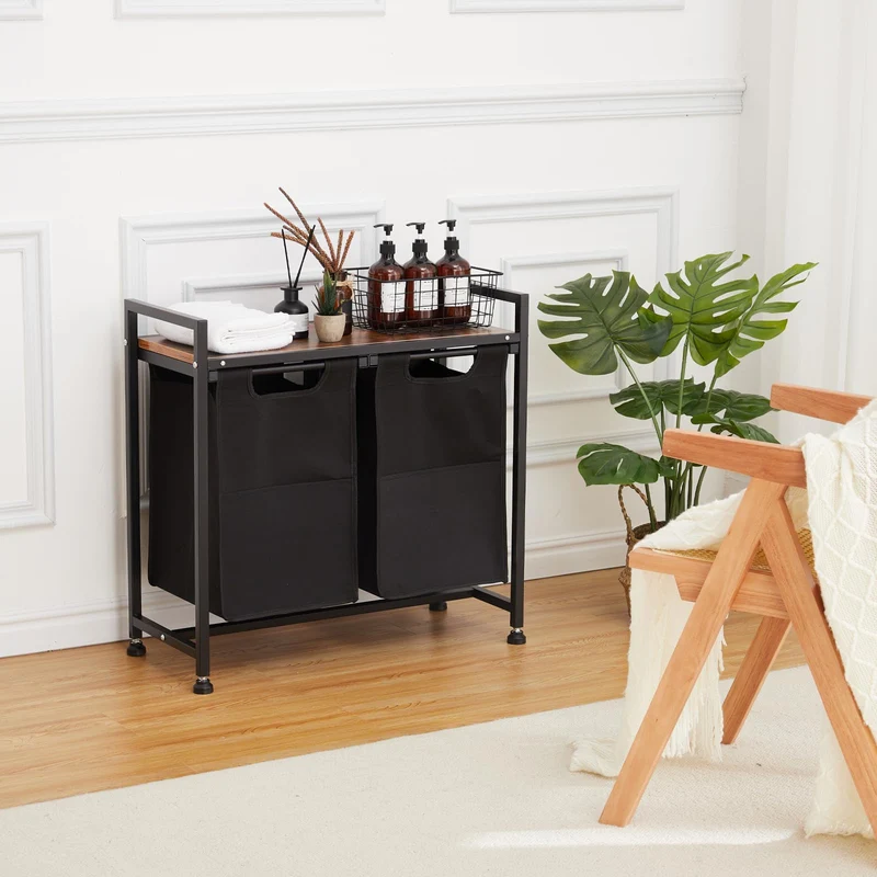 Cesto portabiancheria Garvee con ripiano, 23 galloni, 2 tasche estraibili, truciolato di legno, tessuto Oxford, per bagno e camera da letto, rimovibile