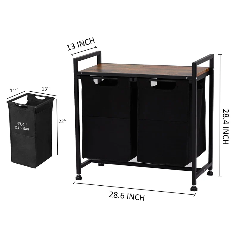 Cesto portabiancheria Garvee con ripiano, 23 galloni, 2 tasche estraibili, truciolato di legno, tessuto Oxford, per bagno e camera da letto, rimovibile