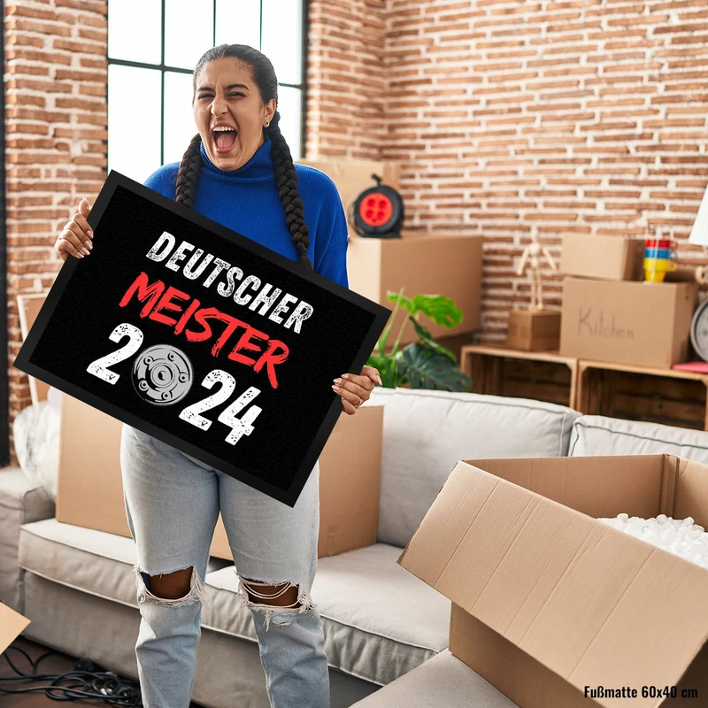 Leverkusen Meisterschale Fußmatte in 35x50 cm mit Spruch Deutscher Meister 2024