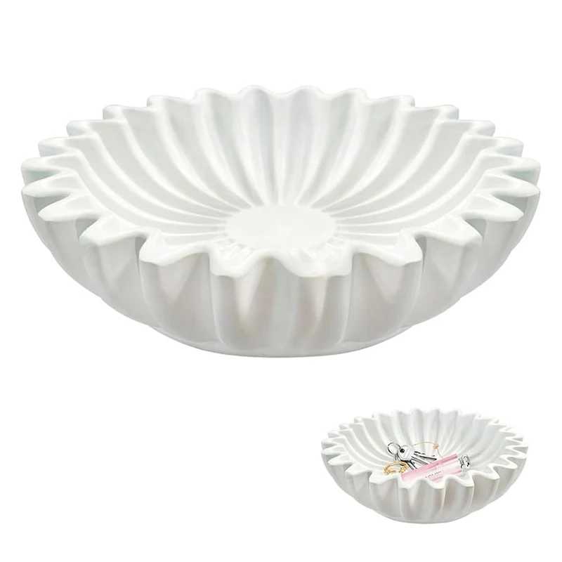Garvee Ciotola Decorativa in Resina Bianca, Artigianale, Moderna, 25x25x6cm, Perfetta per Tavoli da Caffè e Ingressi