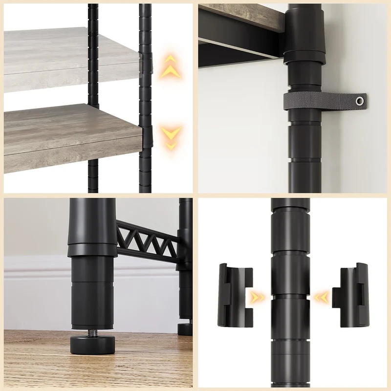 Mensola sopralavatrice Garvee da 30 pollici a 5 ripiani con doppi strati, ripiani in legno per bagno e balcone, regolabile, grigio/nero