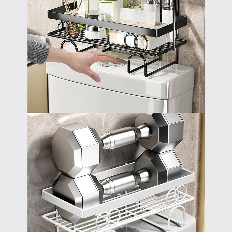 Scaffale portaoggetti sopra il WC Garvee, 1 ripiano, non necessita di foratura, per bagni e piccoli spazi, salvaspazio, robusto, design a griglia