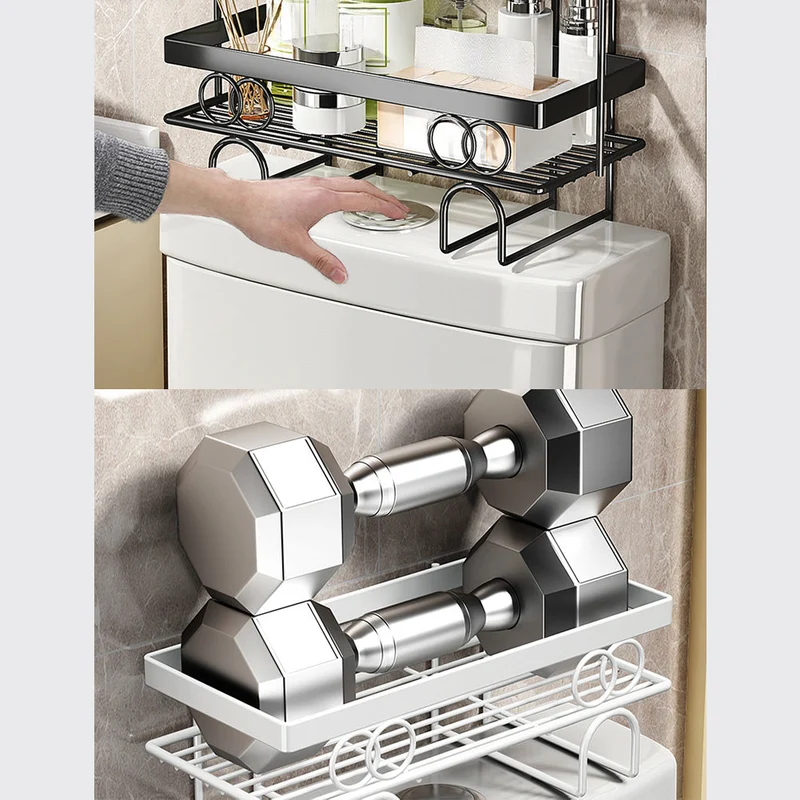 Mensola sopra il WC Garvee, 2 livelli, non necessita di foratura, design robusto con griglia in metallo, organizer per bagno per piccoli spazi