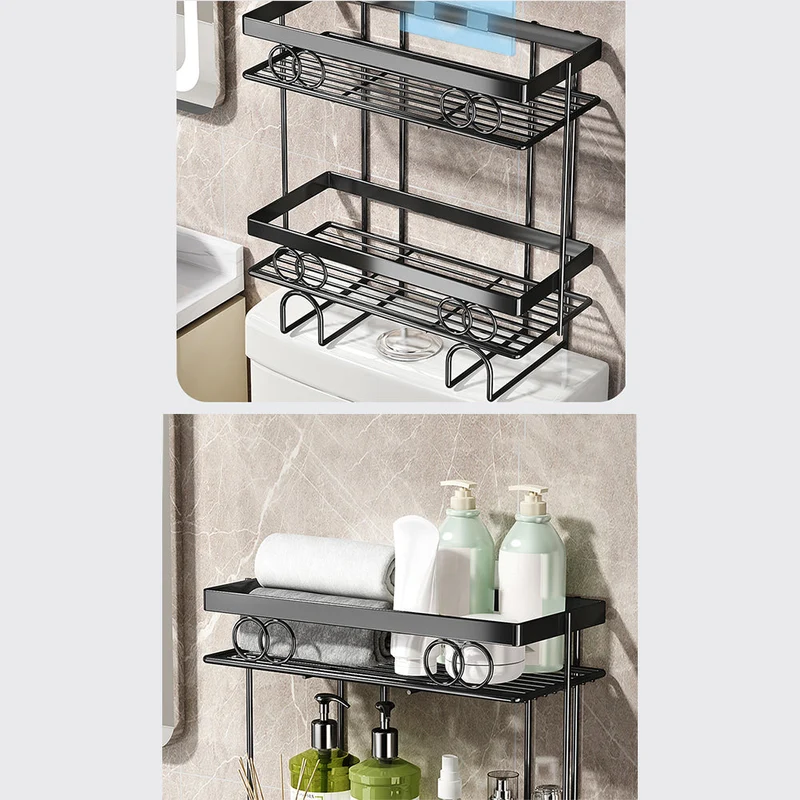 Mensola sopra il WC Garvee, 2 livelli, non necessita di foratura, design robusto con griglia in metallo, organizer per bagno per piccoli spazi