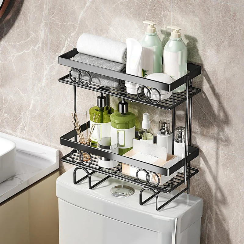 Mensola sopra il WC Garvee, 2 livelli, non necessita di foratura, design robusto con griglia in metallo, organizer per bagno per piccoli spazi