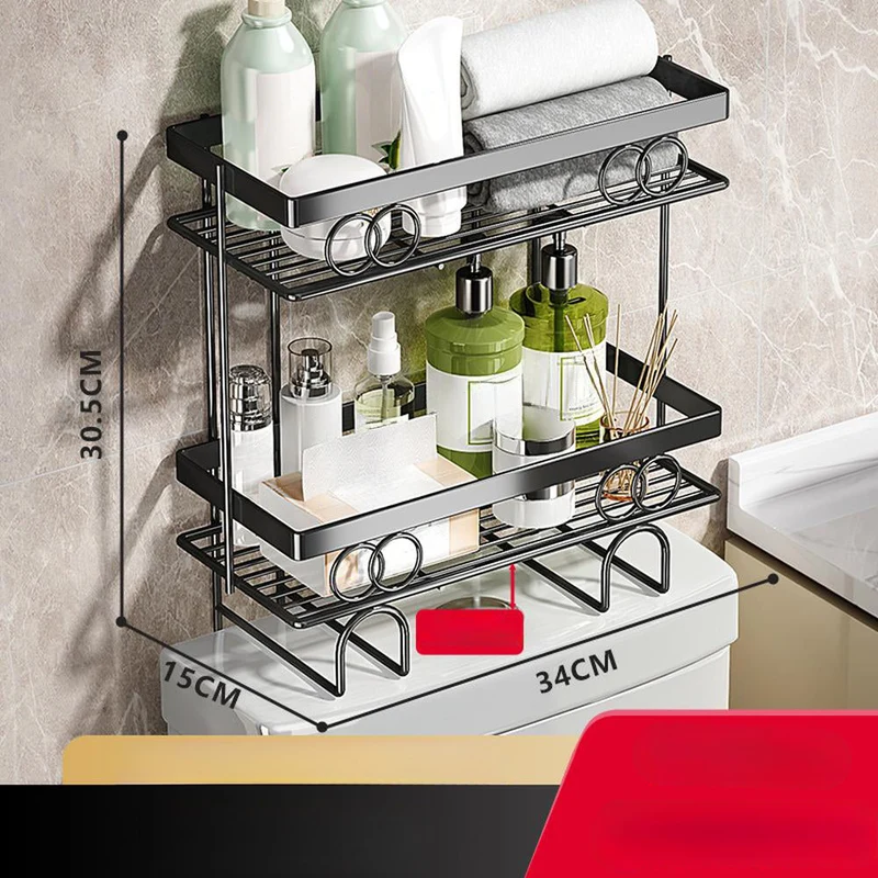 Mensola sopra il WC Garvee, 2 livelli, non necessita di foratura, design robusto con griglia in metallo, organizer per bagno per piccoli spazi