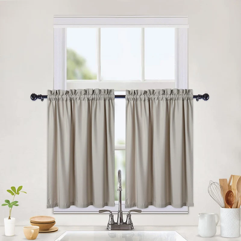 Garvee Set di 2 tende semi-café moderne impermeabili con motivo a nido d'ape per piccole finestre della cucina 2x76x91 cm Talpa