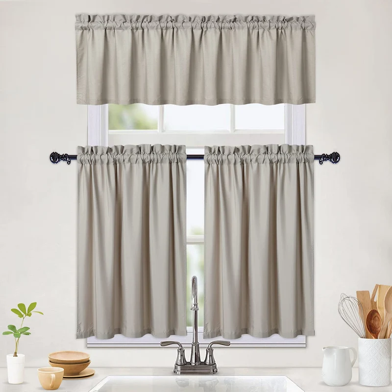 Garvee Set di 2 tende semi-café moderne impermeabili con motivo a nido d'ape per piccole finestre della cucina 2x76x91 cm Talpa
