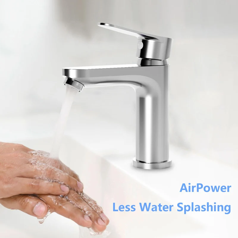Miscelatore per rubinetto da bagno Garvee, altezza beccuccio 128 mm, finitura cromata, risparmio idrico per bagni moderni e servizi igienici per gli ospiti