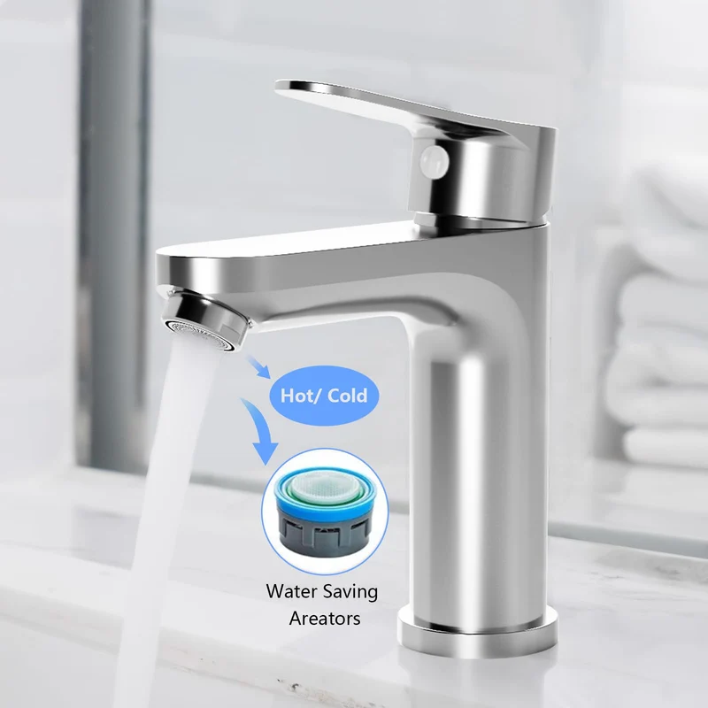 Miscelatore per rubinetto da bagno Garvee, altezza beccuccio 128 mm, finitura cromata, risparmio idrico per bagni moderni e servizi igienici per gli ospiti