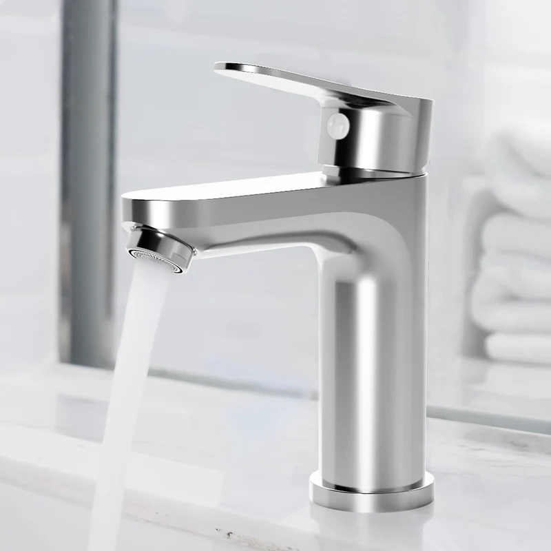 Miscelatore per rubinetto da bagno Garvee, altezza beccuccio 128 mm, finitura cromata, risparmio idrico per bagni moderni e servizi igienici per gli ospiti